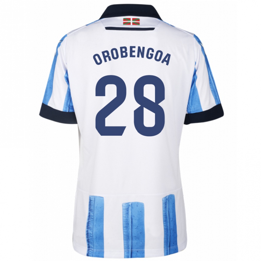 Niño Fútbol Camiseta Ekain Orobengoa #28 Azul Blanco 1ª Equipación 2023/24