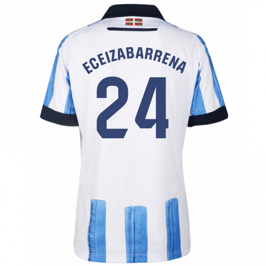 Niño Fútbol Camiseta Jon Eceizabarrena #24 Azul Blanco 1ª Equipación 2023/24