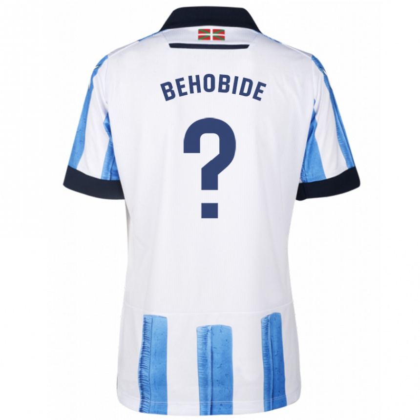 Niño Fútbol Camiseta Eneko Behobide #0 Azul Blanco 1ª Equipación 2023/24