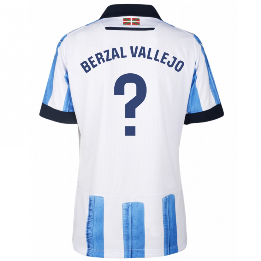 Niño Fútbol Camiseta Asier Berzal Vallejo #0 Azul Blanco 1ª Equipación 2023/24
