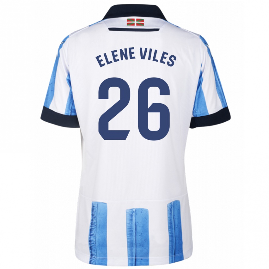 Niño Fútbol Camiseta Elene Viles Odriozola #26 Azul Blanco 1ª Equipación 2023/24