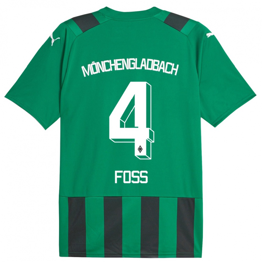 Niño Fútbol Camiseta Jonathan Foss #4 Verde Negro 2ª Equipación 2023/24