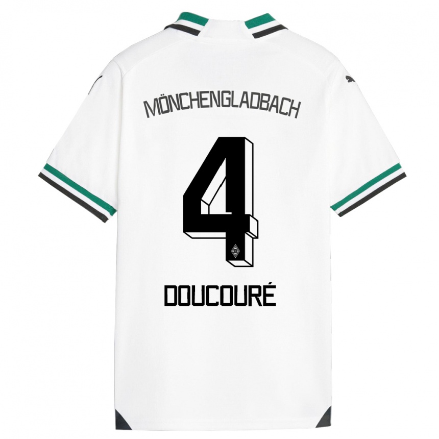 Hombre Fútbol Camiseta Mamadou Doucouré #4 Blanco Verde 1ª Equipación 2023/24