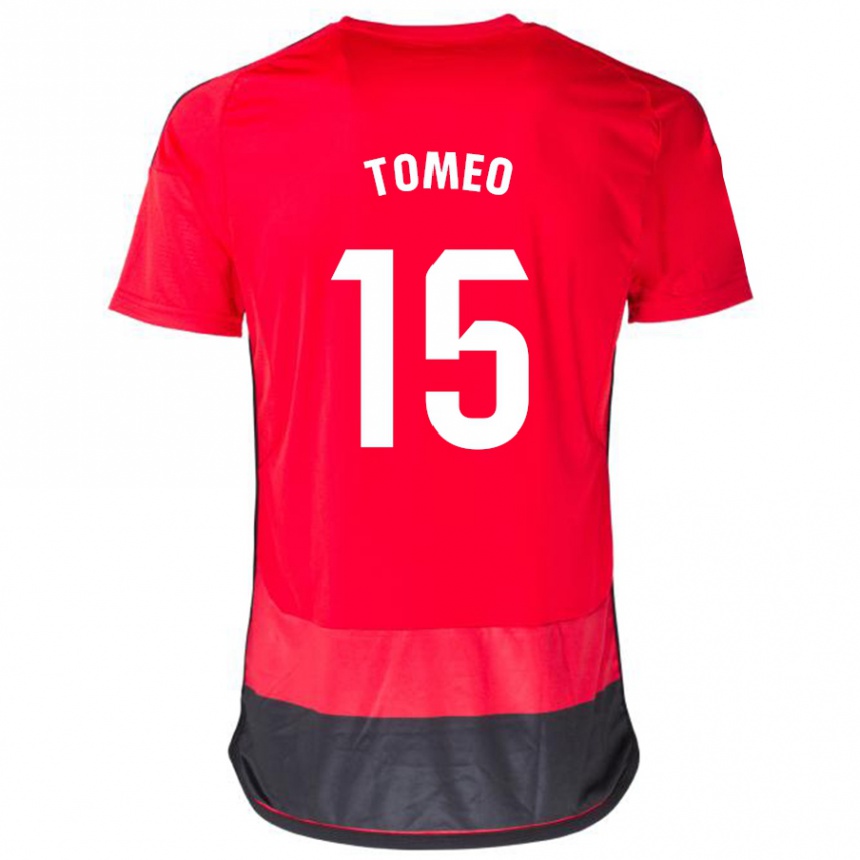 Hombre Fútbol Camiseta Pablo Tomeo #15 Negro Rojo 1ª Equipación 2023/24
