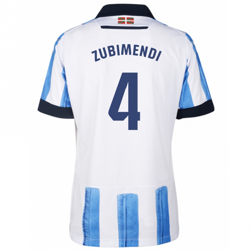 Hombre Fútbol Camiseta Martín Zubimendi #4 Azul Blanco 1ª Equipación 2023/24