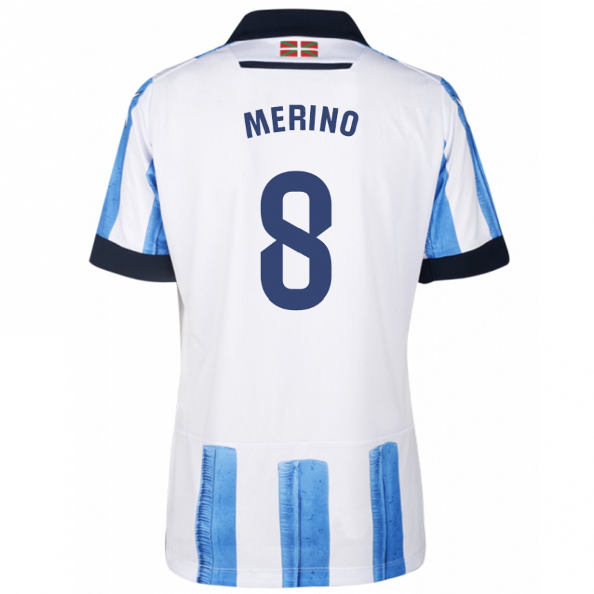 Hombre Fútbol Camiseta Mikel Merino #8 Azul Blanco 1ª Equipación 2023/24