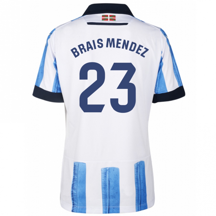 Hombre Fútbol Camiseta Brais Méndez #23 Azul Blanco 1ª Equipación 2023/24