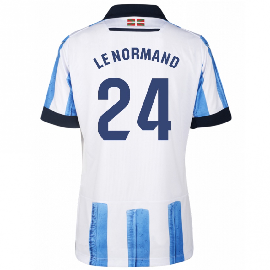 Hombre Fútbol Camiseta Robin Le Normand #24 Azul Blanco 1ª Equipación 2023/24