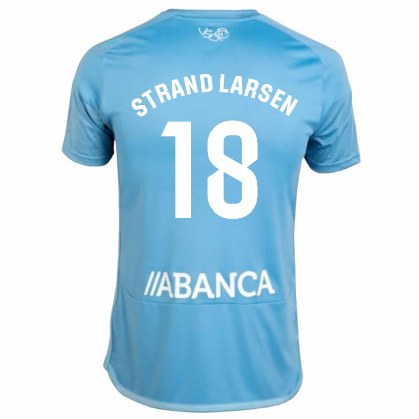 Hombre Fútbol Camiseta Jørgen Strand Larsen #18 Azul 1ª Equipación 2023/24