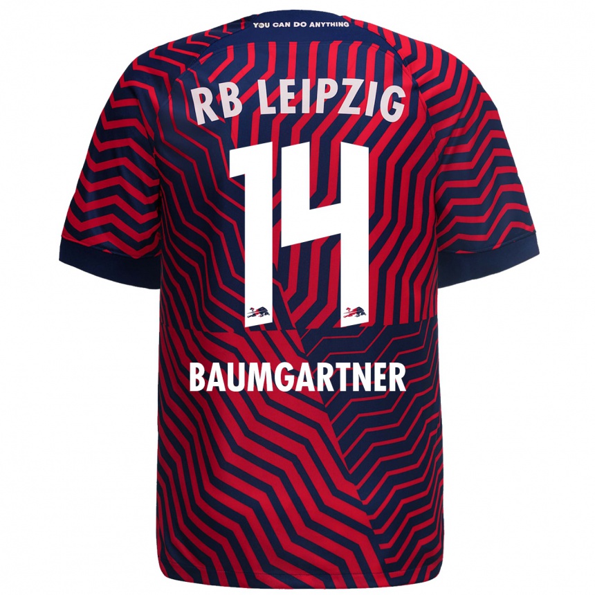 Hombre Fútbol Camiseta Christoph Baumgartner #14 Azul Rojo 2ª Equipación 2023/24