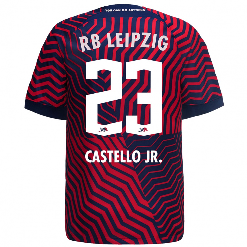 Hombre Fútbol Camiseta Castello Lukeba #23 Azul Rojo 2ª Equipación 2023/24