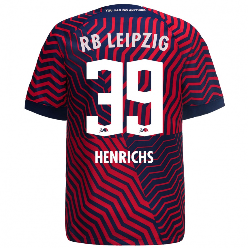 Hombre Fútbol Camiseta Benjamin Henrichs #39 Azul Rojo 2ª Equipación 2023/24