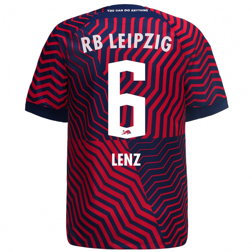 Hombre Fútbol Camiseta Elias Lenz #6 Azul Rojo 2ª Equipación 2023/24