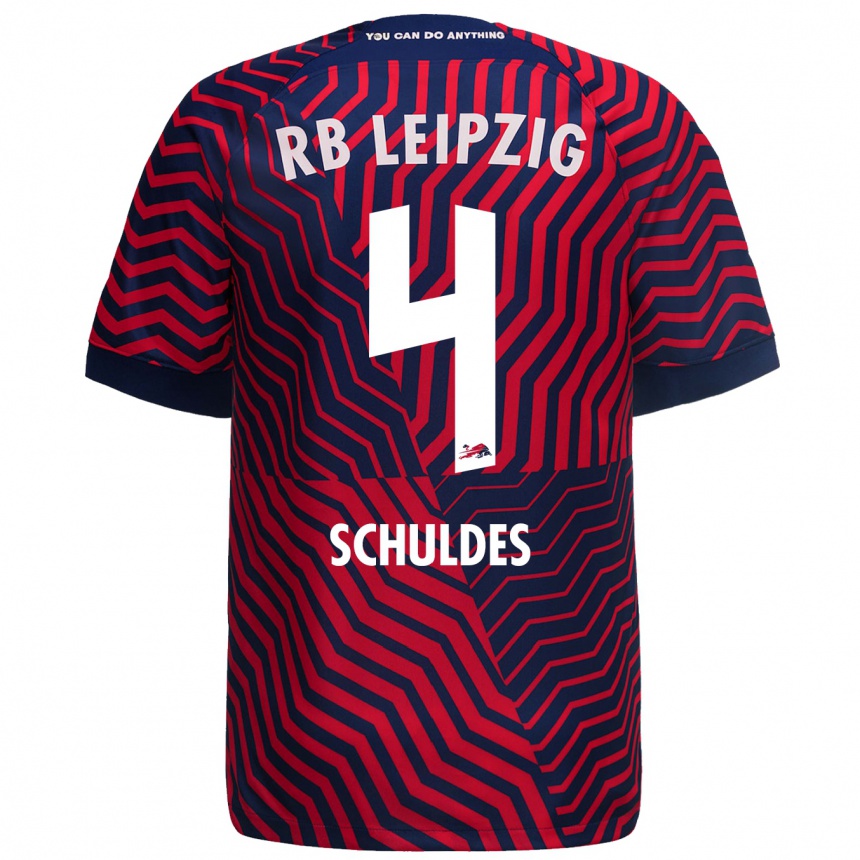 Hombre Fútbol Camiseta Jamie Schuldes #4 Azul Rojo 2ª Equipación 2023/24