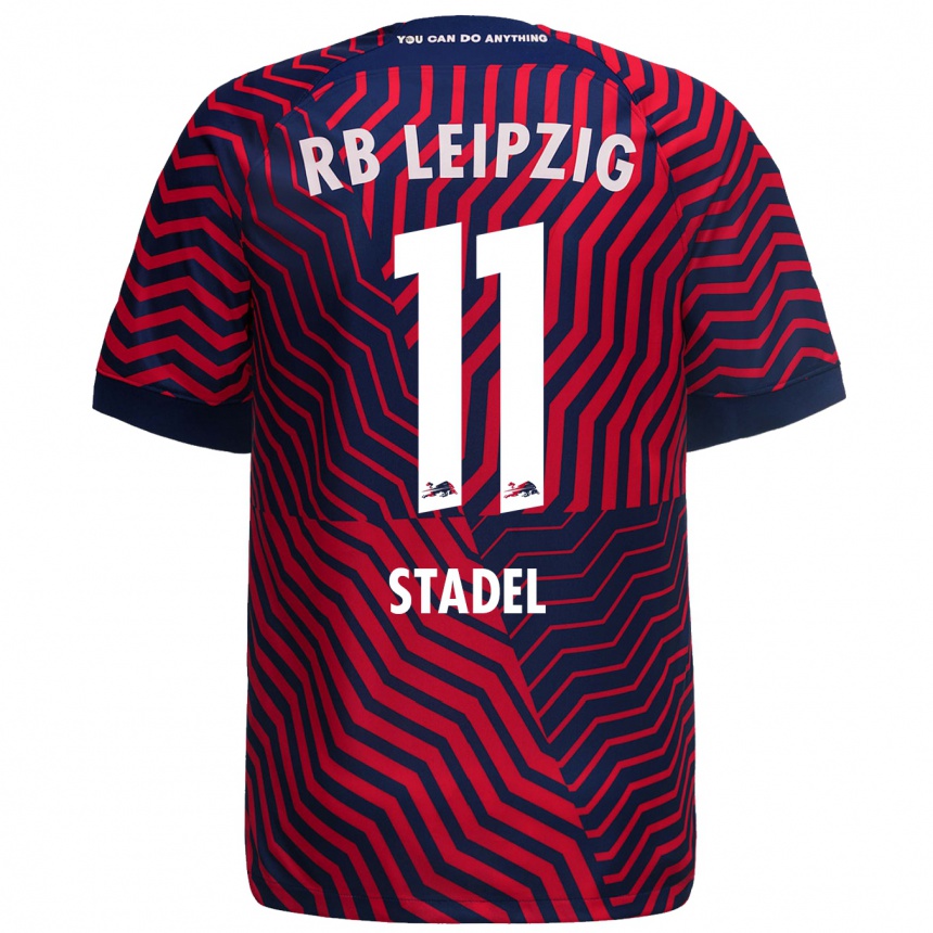 Hombre Fútbol Camiseta Maddox Stadel #11 Azul Rojo 2ª Equipación 2023/24