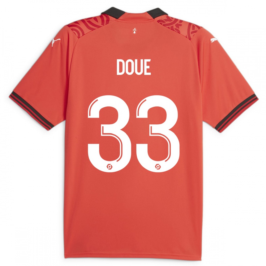 Mujer Fútbol Camiseta Désiré Doué #33 Rojo 1ª Equipación 2023/24