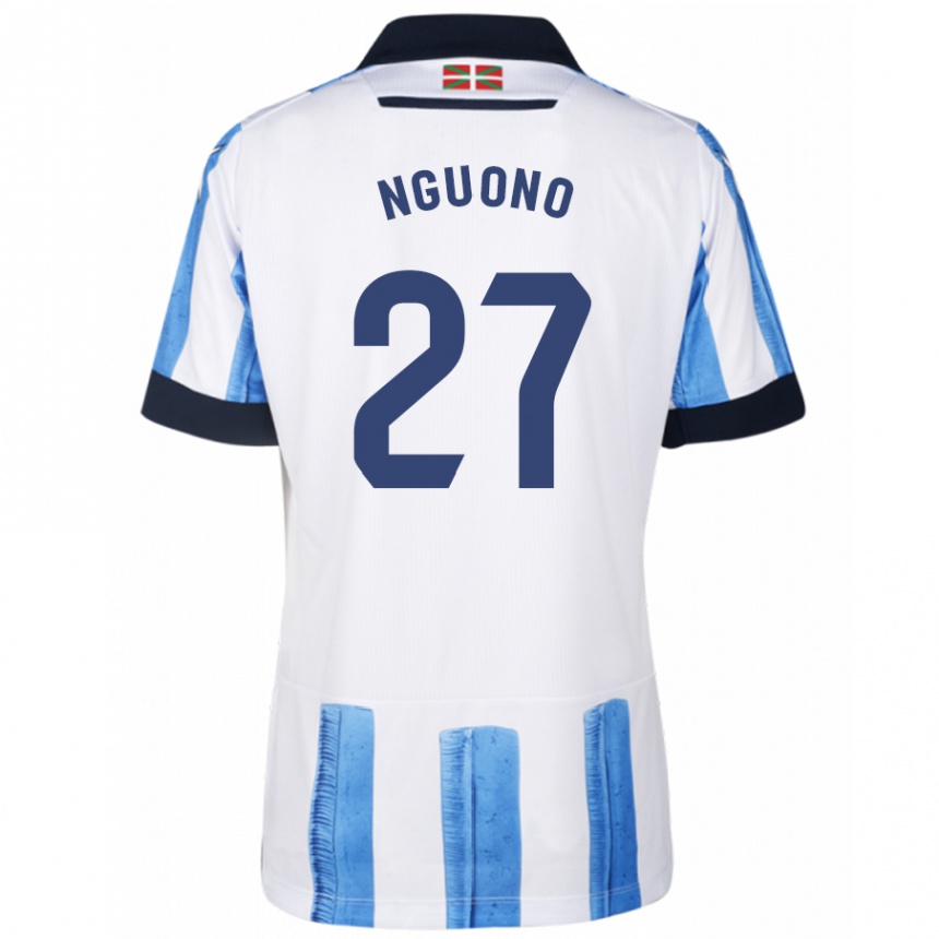 Mujer Fútbol Camiseta Job Nguono #27 Azul Blanco 1ª Equipación 2023/24