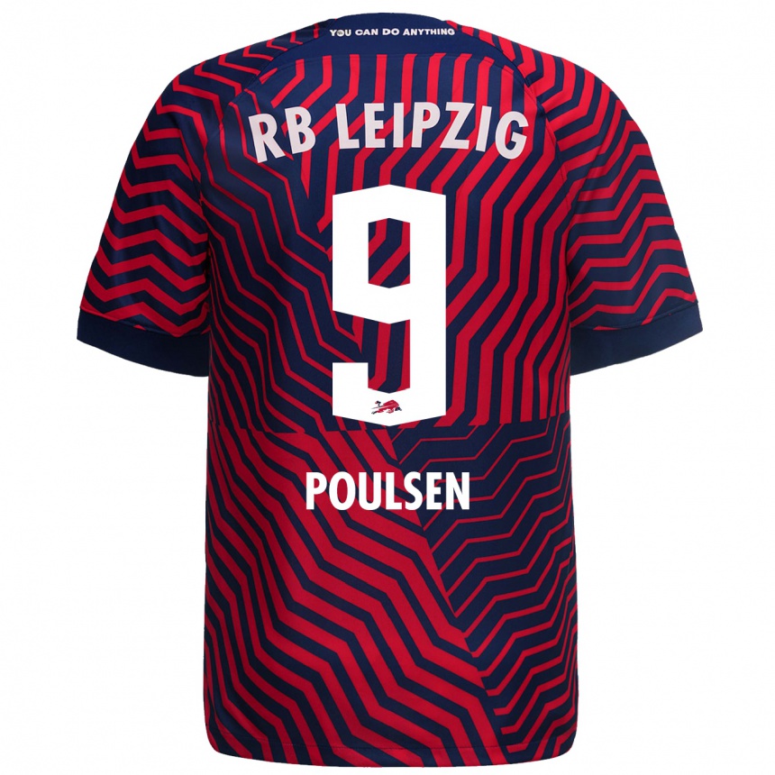 Mujer Fútbol Camiseta Yussuf Poulsen #9 Azul Rojo 2ª Equipación 2023/24