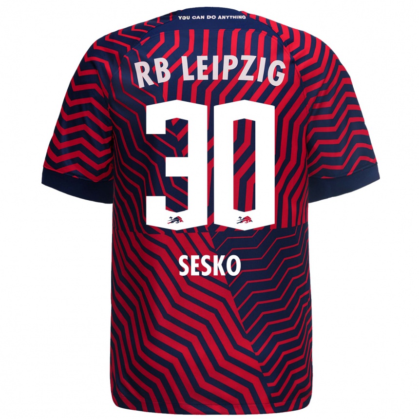 Mujer Fútbol Camiseta Benjamin Sesko #30 Azul Rojo 2ª Equipación 2023/24