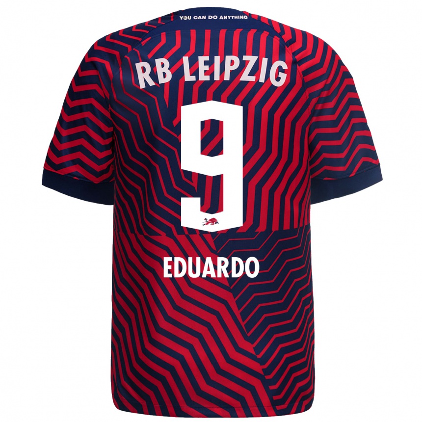 Mujer Fútbol Camiseta Yannick Eduardo #9 Azul Rojo 2ª Equipación 2023/24