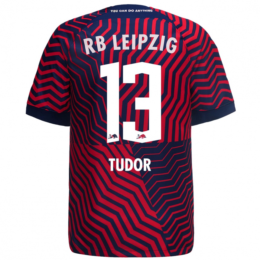 Mujer Fútbol Camiseta Aaron Tudor #13 Azul Rojo 2ª Equipación 2023/24