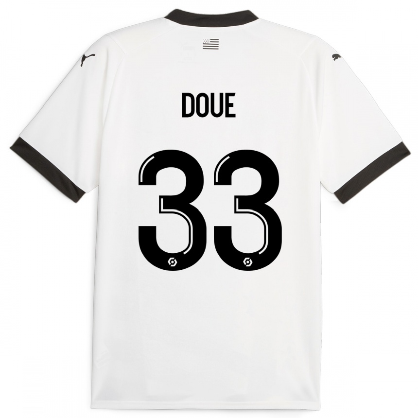 Mujer Fútbol Camiseta Désiré Doué #33 Blanco 2ª Equipación 2023/24