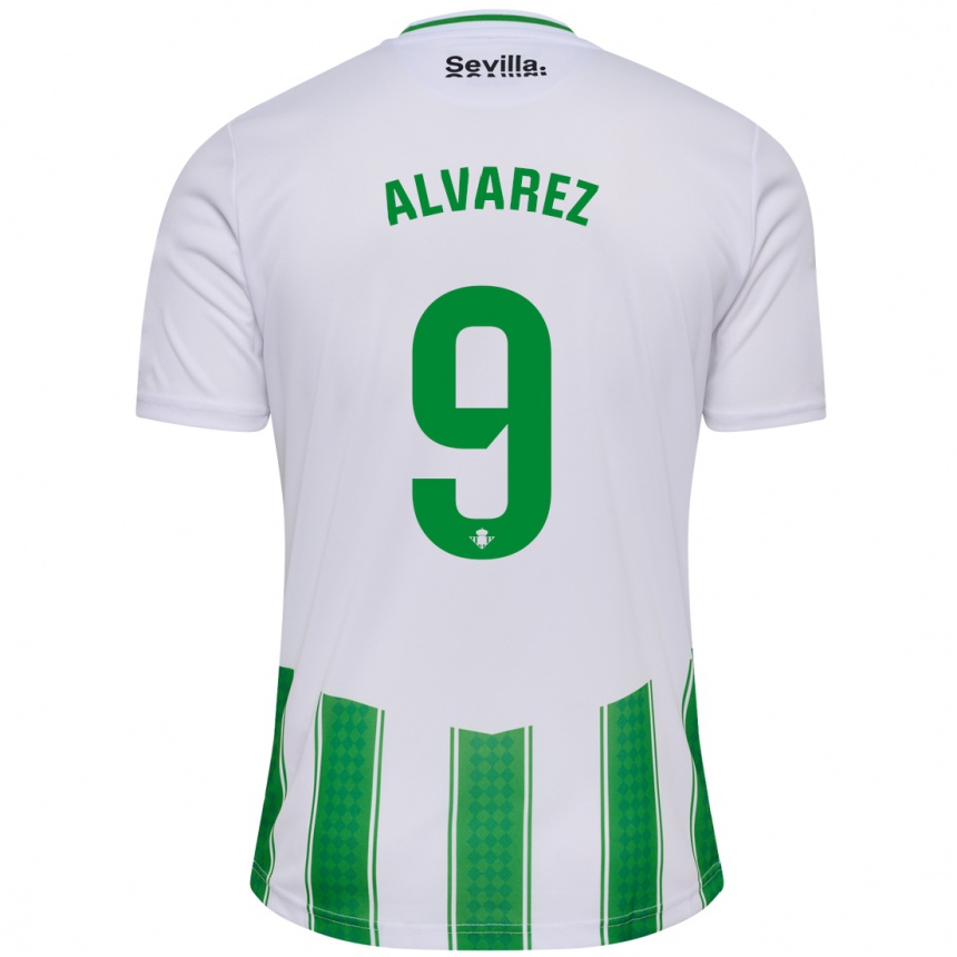 Niño Fútbol Camiseta Carmen Álvarez Sánchez #9 Blanco 1ª Equipación 2023/24