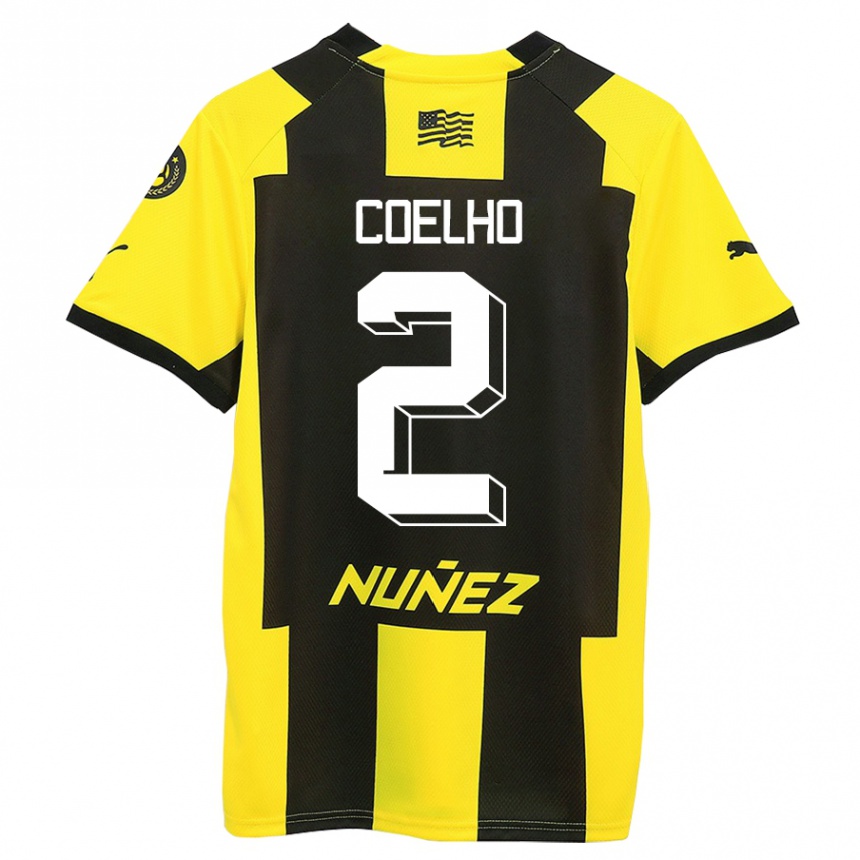 Niño Fútbol Camiseta Léo Coelho #2 Amarillo Negro 1ª Equipación 2023/24