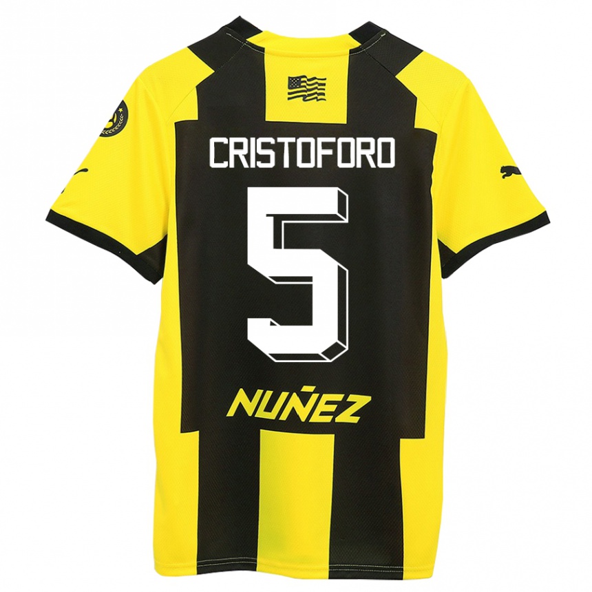 Niño Fútbol Camiseta Sebastián Cristóforo #5 Amarillo Negro 1ª Equipación 2023/24