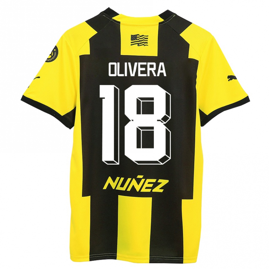 Niño Fútbol Camiseta Maximiliano Olivera #18 Amarillo Negro 1ª Equipación 2023/24