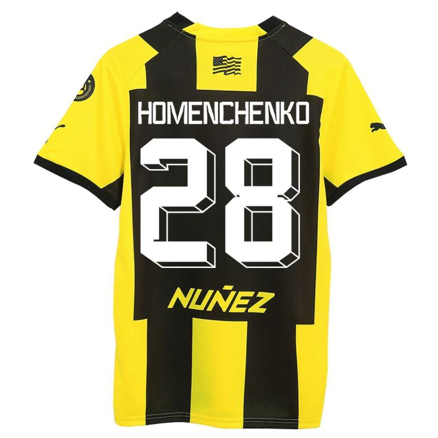 Niño Fútbol Camiseta Santiago Homenchenko #28 Amarillo Negro 1ª Equipación 2023/24