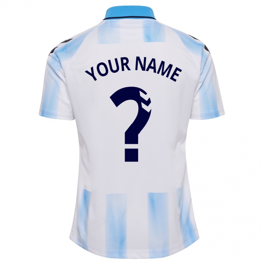 Niño Fútbol Camiseta Su Nombre #0 Blanco Azul 1ª Equipación 2023/24