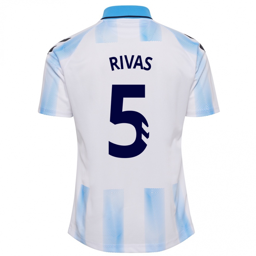 Niño Fútbol Camiseta Juande Rivas #5 Blanco Azul 1ª Equipación 2023/24