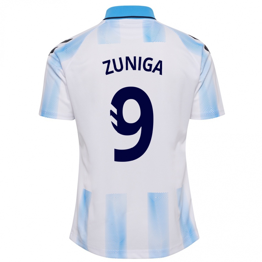 Niño Fútbol Camiseta Loren Zúñiga #9 Blanco Azul 1ª Equipación 2023/24