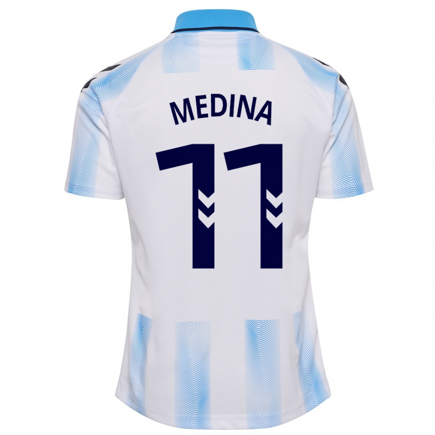 Niño Fútbol Camiseta Kevin Medina #11 Blanco Azul 1ª Equipación 2023/24