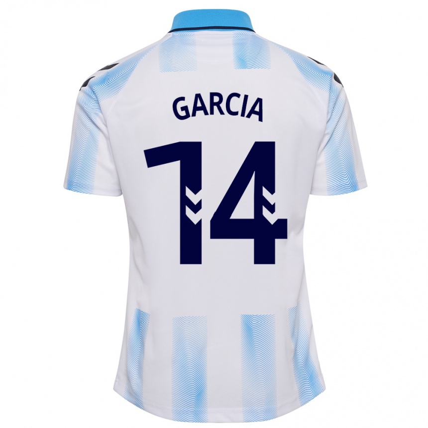 Niño Fútbol Camiseta Víctor García #14 Blanco Azul 1ª Equipación 2023/24