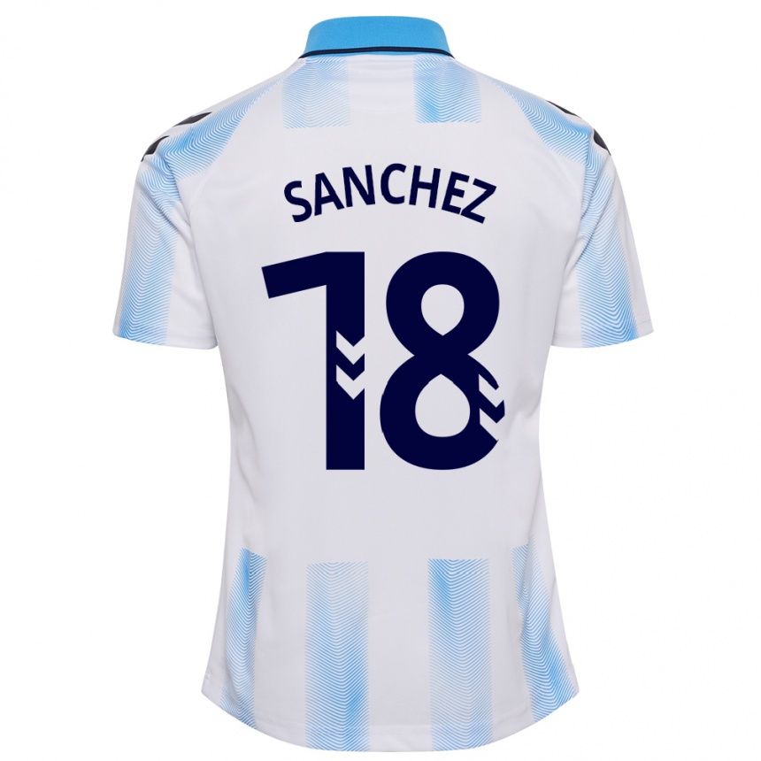 Niño Fútbol Camiseta Dani Sánchez #18 Blanco Azul 1ª Equipación 2023/24