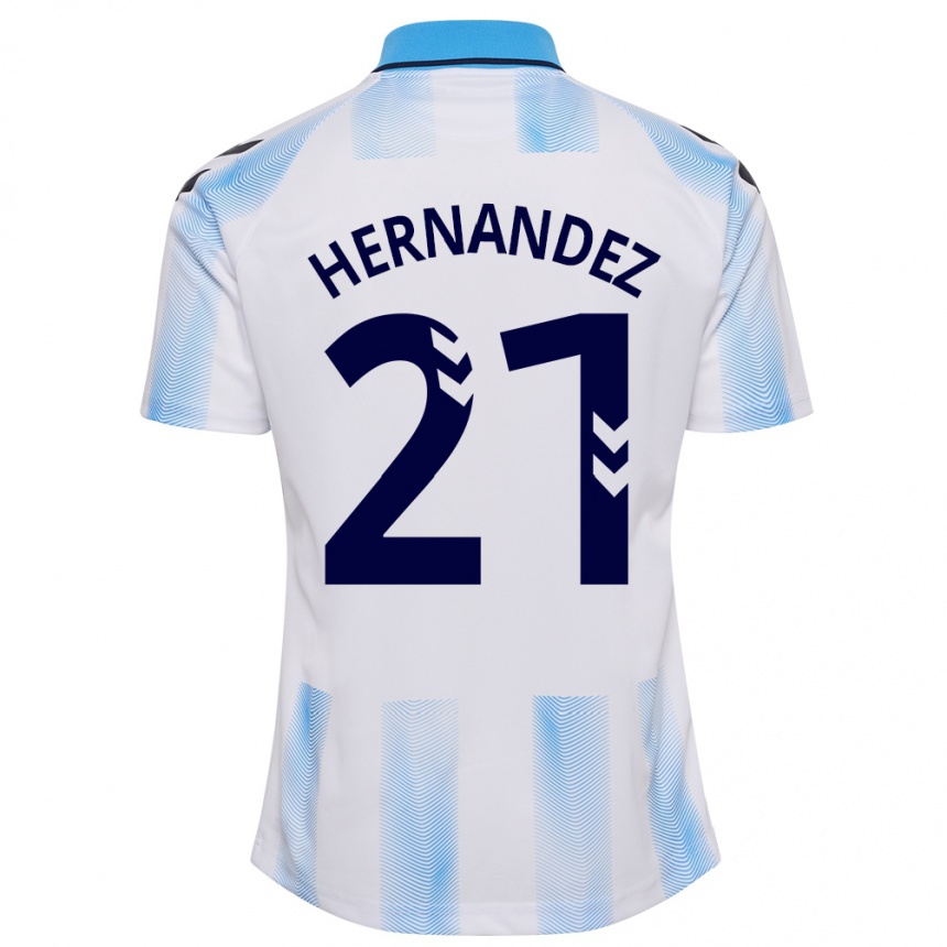 Niño Fútbol Camiseta Juan Hernández #21 Blanco Azul 1ª Equipación 2023/24