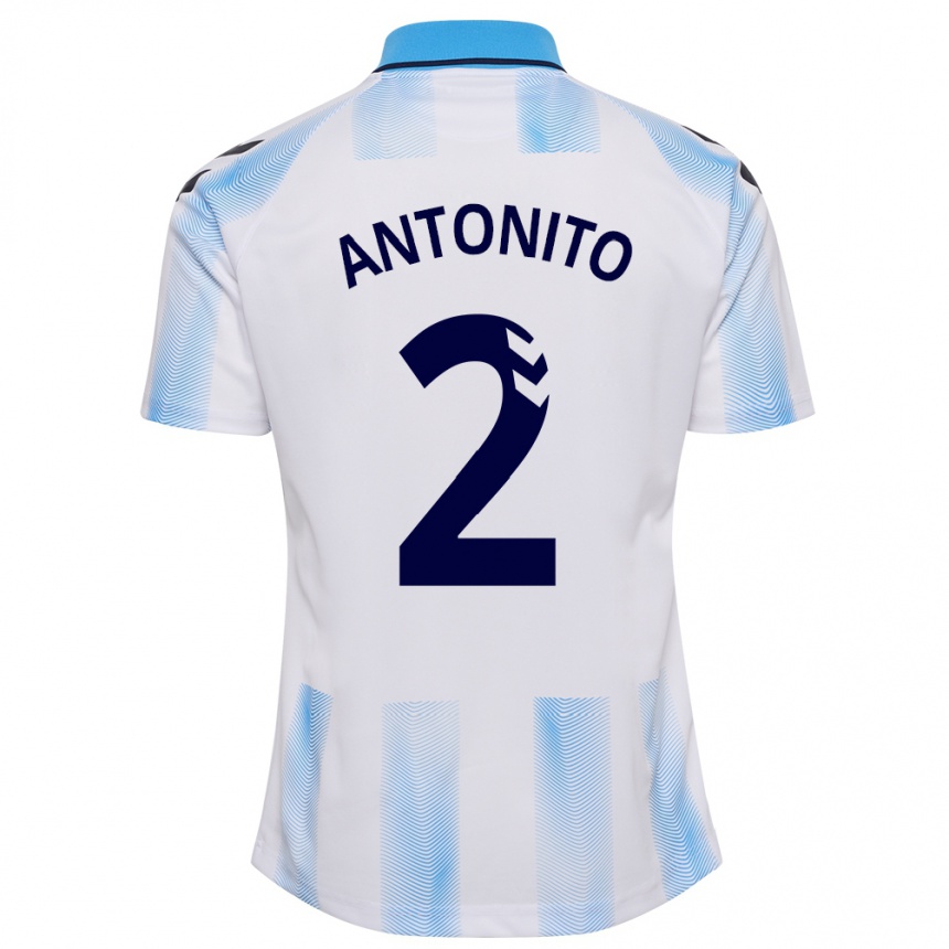 Niño Fútbol Camiseta Antoñito #2 Blanco Azul 1ª Equipación 2023/24