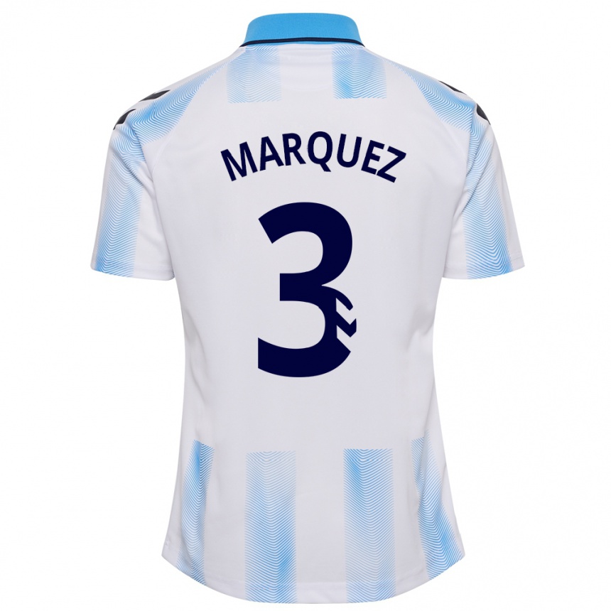 Niño Fútbol Camiseta David Márquez #3 Blanco Azul 1ª Equipación 2023/24