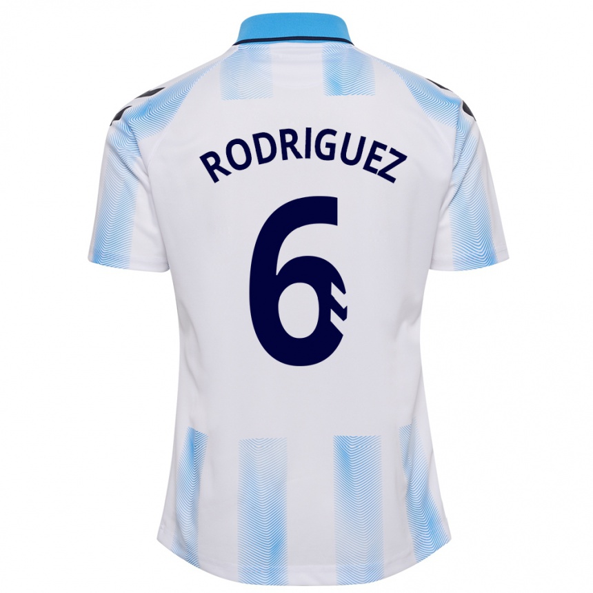Niño Fútbol Camiseta Rafa Rodríguez #6 Blanco Azul 1ª Equipación 2023/24