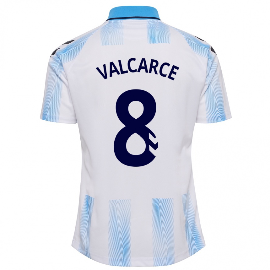 Niño Fútbol Camiseta Alejandro Valcarce #8 Blanco Azul 1ª Equipación 2023/24