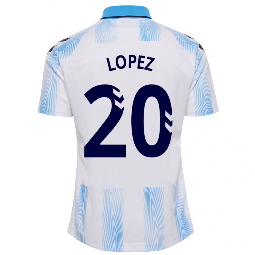 Niño Fútbol Camiseta Adri López #20 Blanco Azul 1ª Equipación 2023/24