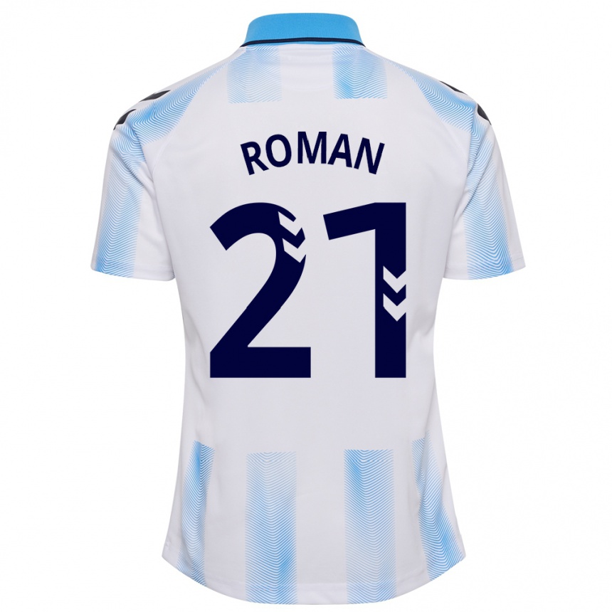 Niño Fútbol Camiseta Samu Román #21 Blanco Azul 1ª Equipación 2023/24