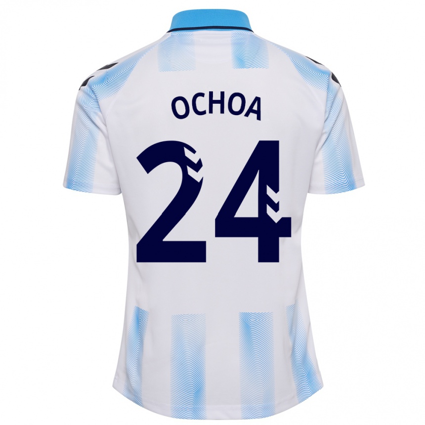 Niño Fútbol Camiseta Aarón Ochoa #24 Blanco Azul 1ª Equipación 2023/24