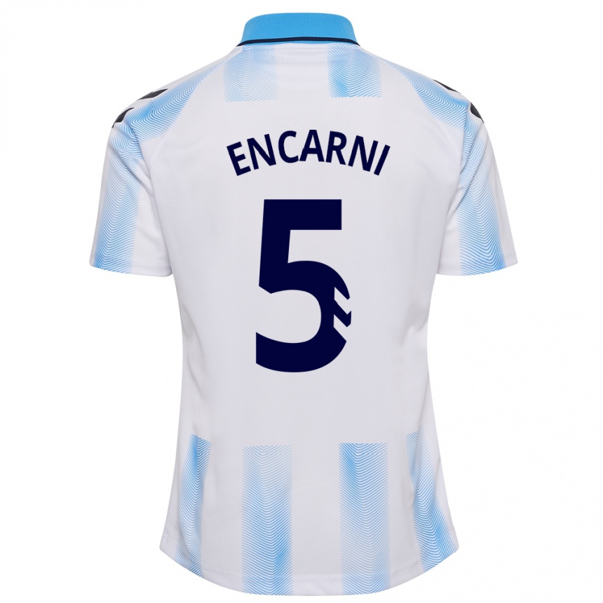 Niño Fútbol Camiseta Encarni #5 Blanco Azul 1ª Equipación 2023/24