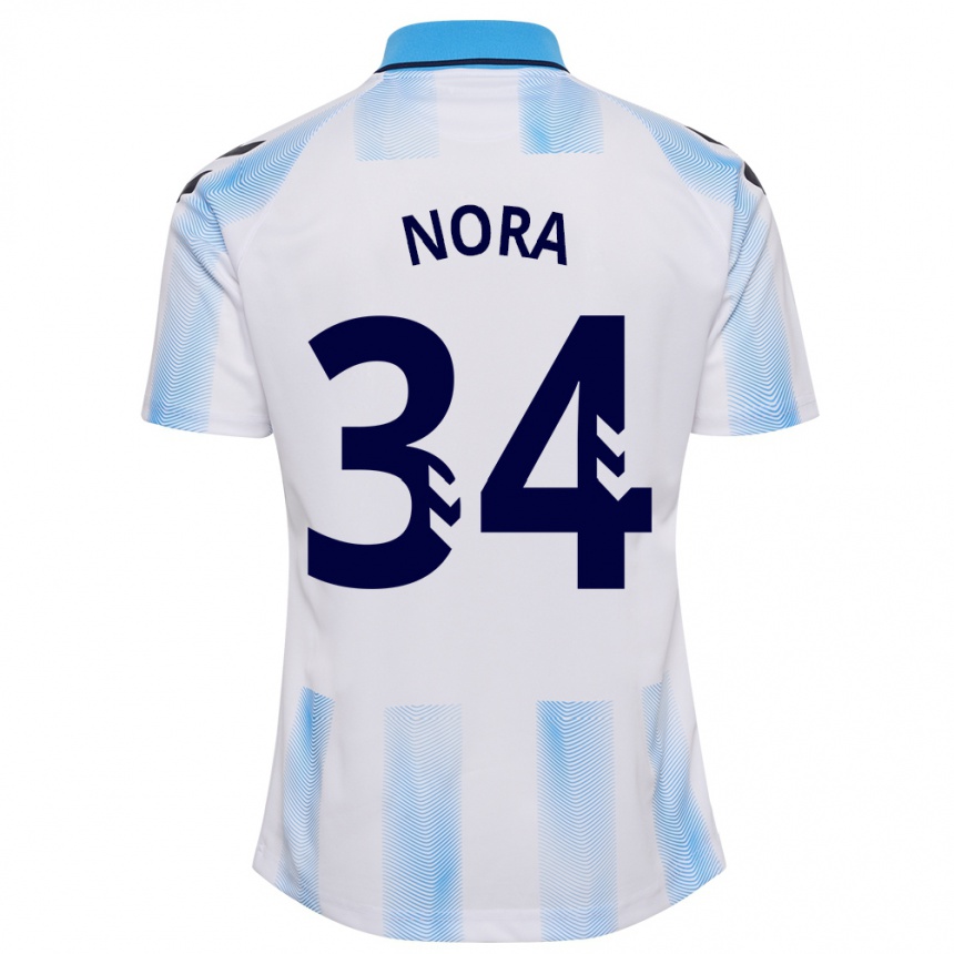 Niño Fútbol Camiseta Nora #34 Blanco Azul 1ª Equipación 2023/24