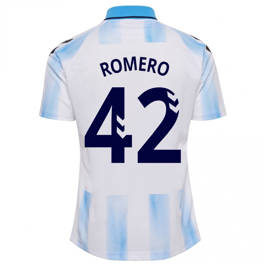 Niño Fútbol Camiseta Andrea Romero #42 Blanco Azul 1ª Equipación 2023/24