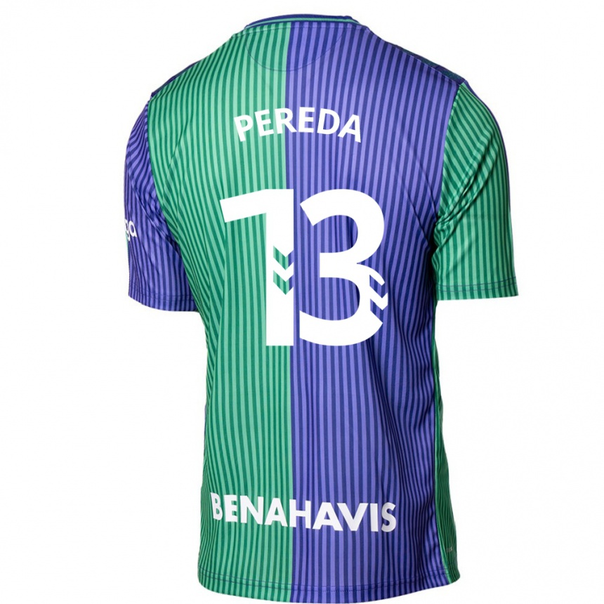 Niño Fútbol Camiseta Adrián Pereda #13 Verde Azul 2ª Equipación 2023/24