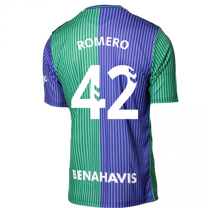 Niño Fútbol Camiseta Andrea Romero #42 Verde Azul 2ª Equipación 2023/24